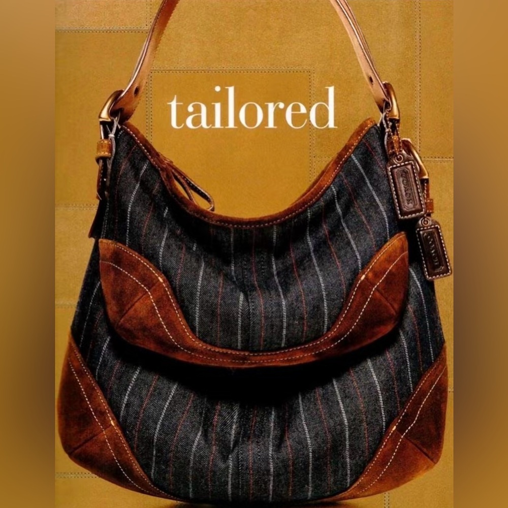Vintage Y2K 2003 Coach denim striped mini bag with suede trim